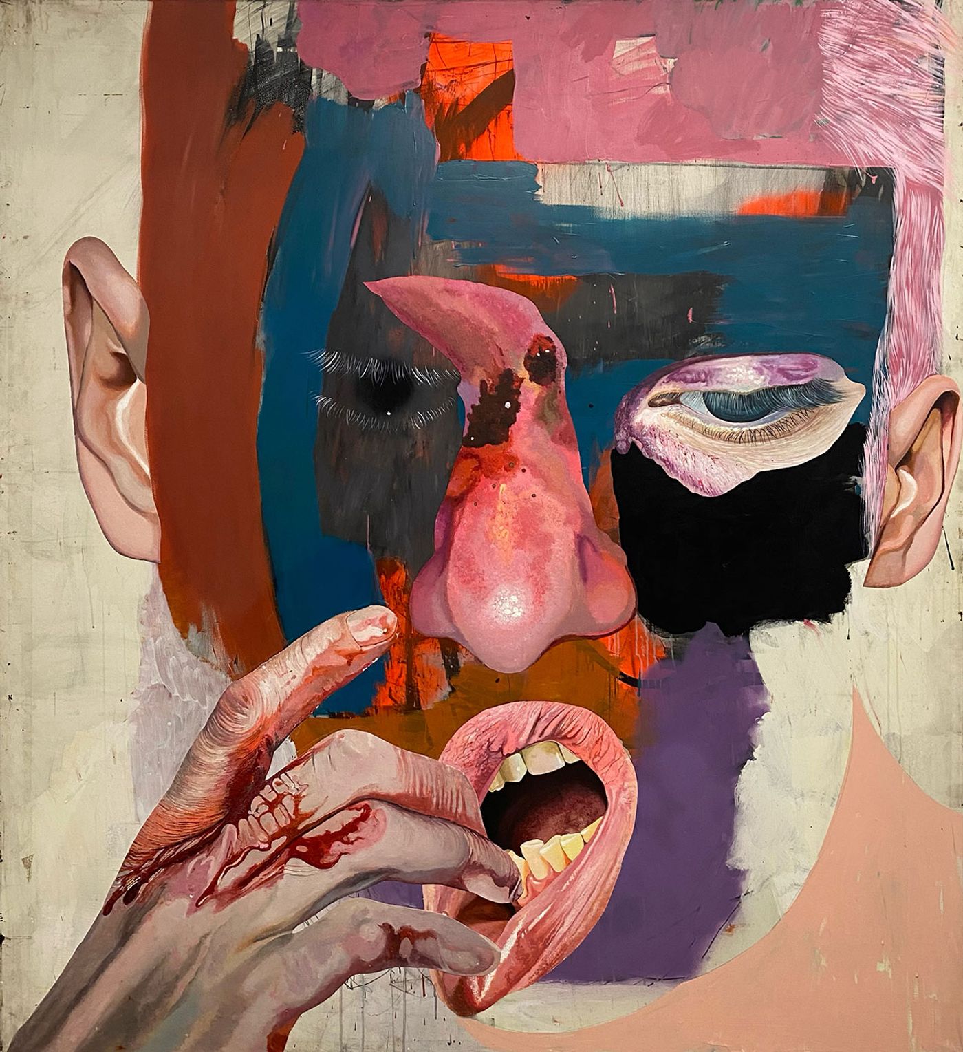 Michail Parlamas.
The Hooker, 2023 Mixed media on canvas, 190 x 210 cm.
Courtesy of Ersi Gallery. Michail Parlamas.
The Hooker, 2023 Mixed media on canvas, 190 x 210 cm.
Courtesy of Ersi Gallery.