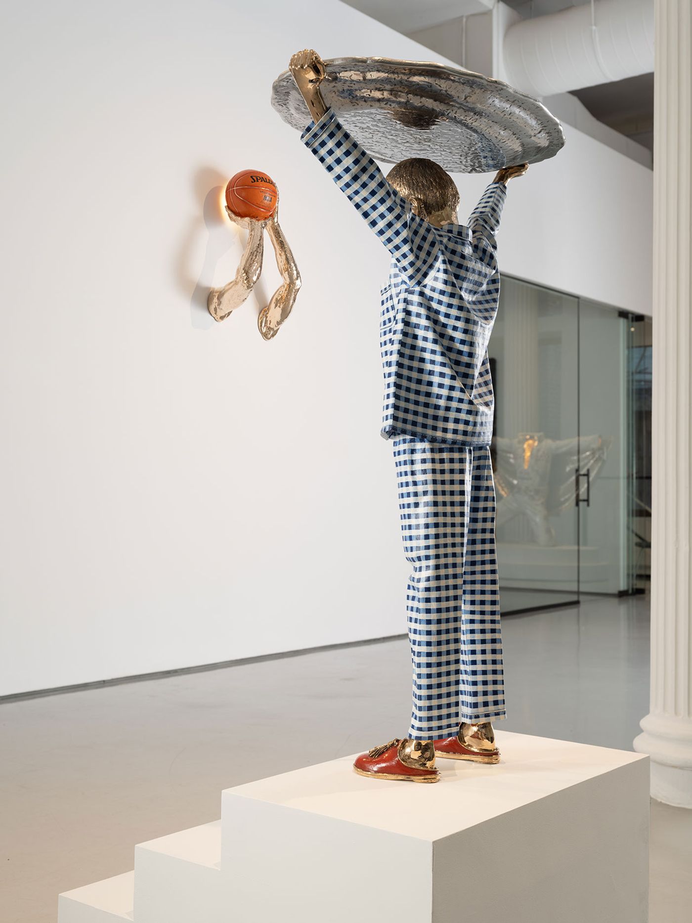 Installation view. "The American Job" by Studio Job at R &amp; Company gallery, New York, Nov 4, 2022 - Jan 27, 2023. Courtesy of Studio Job.
Featured:
Prodigal Son, 2019-2022. Side table in polished, patinated, and hand-painted bronze and polished, cast aluminum. Edition of 8 + 2 APs + Prototype.
Spalding, 2019-2022. Illuminated sculpture in polished and hand-painted bronze. Edition of 8 + 2 APs + Prototype