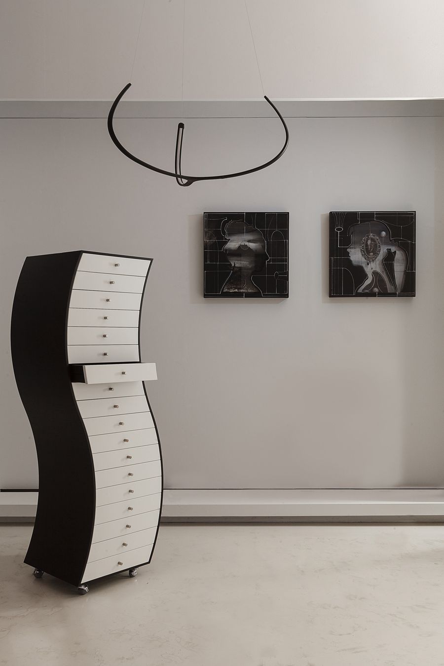 Chests of drawers by Japanese designer Shiro Kuramata for Cappellini designed in 1970 and produced in 1977. Aggelos Antonopoulos, installation view at RICHE Gallery, November 2015.