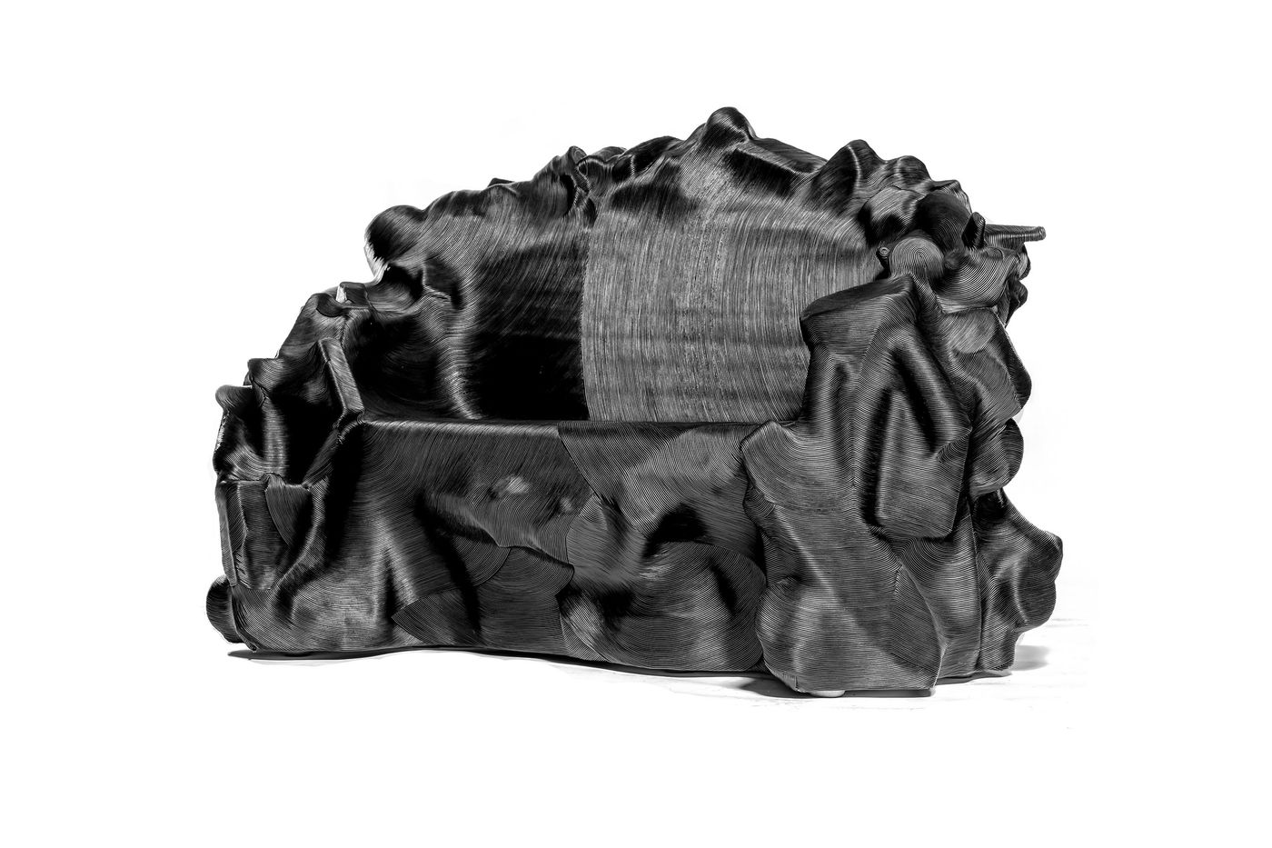 Savage Series Black Edition Sofa, 2016.
Cowhide Leather, Mundane Objects.
Photo by Travis Roozee. © Jay Sae Jung Oh.