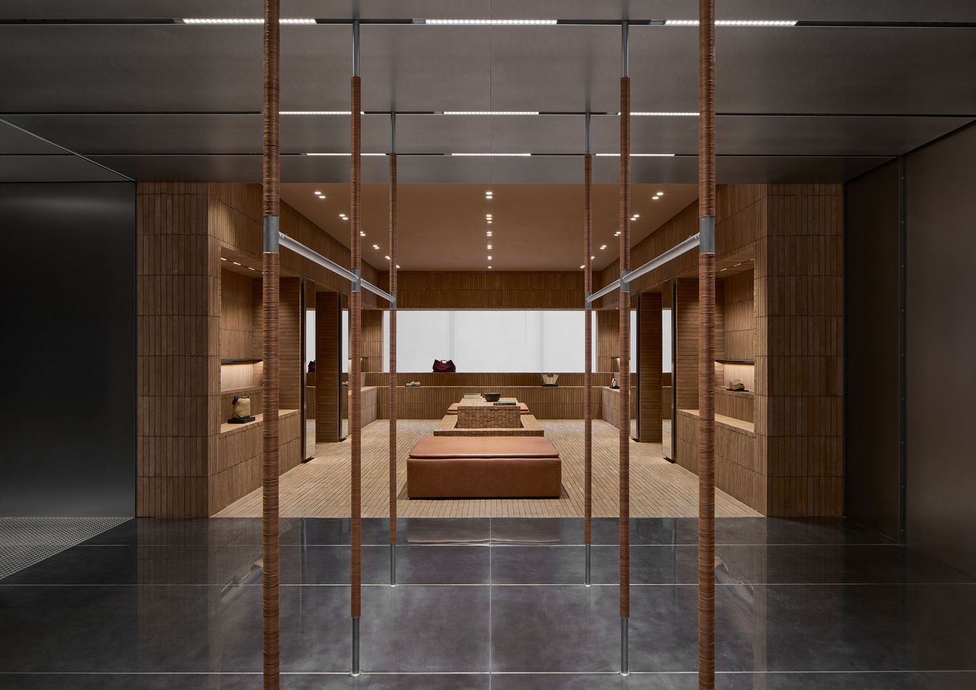Modern interior featuring warm wood textures, sleek lighting, and minimalist displays, creating a harmonious and inviting space. Modern interior featuring warm wood textures, sleek lighting, and minimalist displays, creating a harmonious and inviting space.