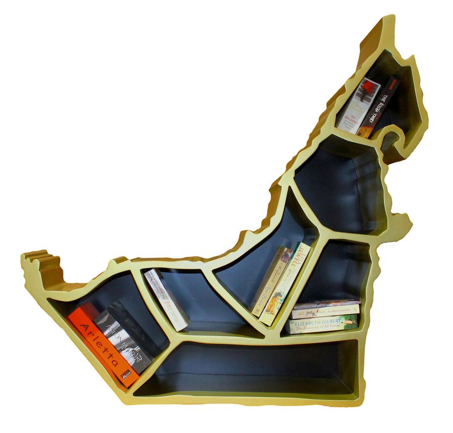 Emiraty Shelf by IBDAA. MDF Wood coated with black and gold paint. Emiraty Shelf by IBDAA. MDF Wood coated with black and gold paint.