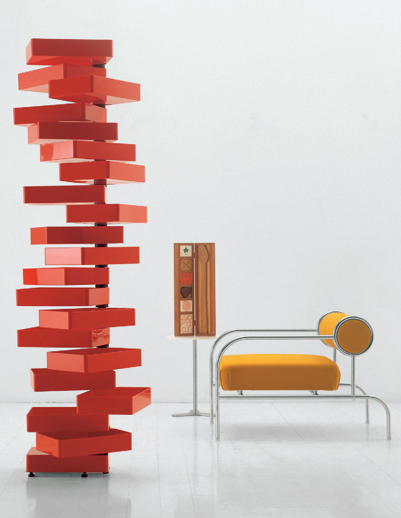 Revolving cabinet (1970) and Sofa with Arms (1982) by Shiro Kuramata for Cappellini. Photo © Cappellini.