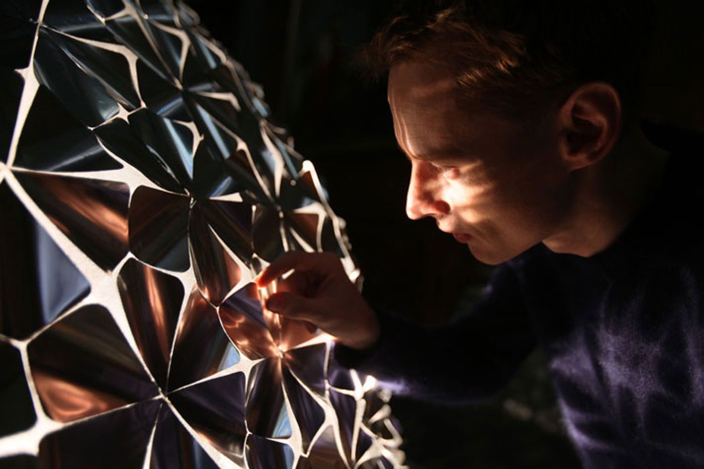 Portrait of Daan Roosegaarde in front of the Lotus Dome installation in the Sainte Marie Madeleine Church in Lille, France.