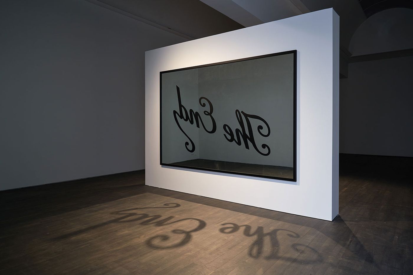 Installation view. Kris Martin, EXIT at S.M.A.K., Ghent, 2020. Photo by Dirk Pauwels.
Fearured: The End, 2006. Mixed media on mirror.
Artist's statement: We’re actors. Our reflections are our audience. Installation view. Kris Martin, EXIT at S.M.A.K., Ghent, 2020. Photo by Dirk Pauwels.
Fearured: The End, 2006. Mixed media on mirror.
Artist's statement: We’re actors. Our reflections are our audience.