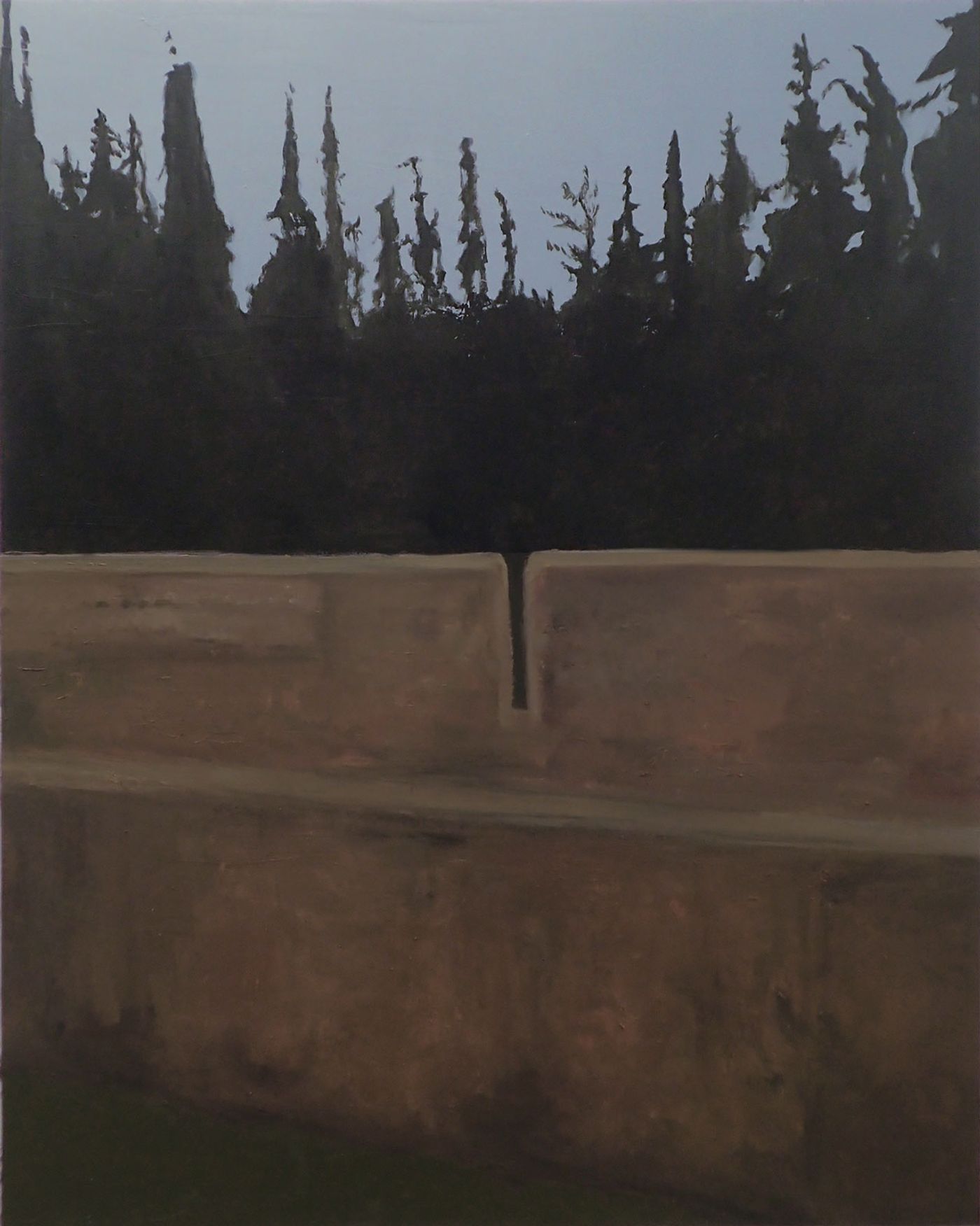 Ιlias Papailiakis, Τhe Firing Range. The back side, 2016, oil on canvas, 150 x 120 cm. Courtesy Elika Gallery.