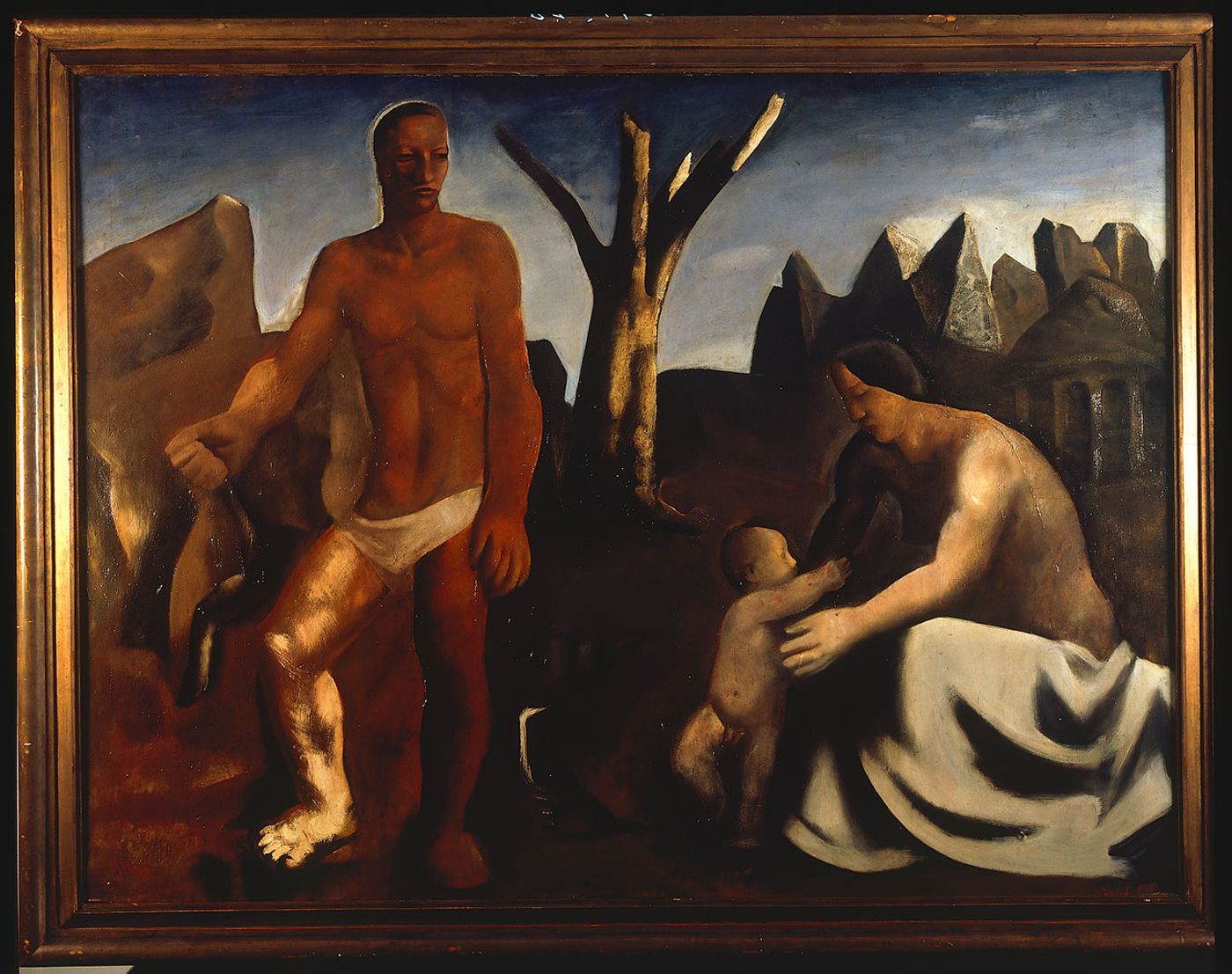 Mario Sironi, La famiglia del pastore, 1929, oil on canvas 160 x 215 cm. FAI - Fondo Ambiente Italiano, Claudia Gian Ferrari Collection, Villa Necchi Campiglio, Milan. Photo by Alberto Bortoluzzi, 2006 © FAI - Italian Environment Fund © Mario Sironi by SIAE 2018.