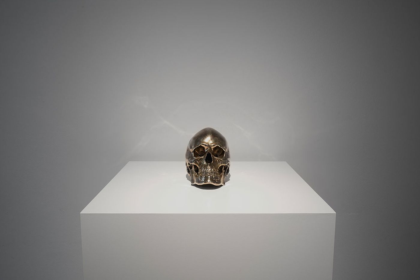 Installation view. Kris Martin, EXIT at S.M.A.K., Ghent, 2020. Photo by Dirk Pauwels.
Featured: Still Alive, 2005. Bronze, silver-plated. Courtesy of the artist.
Artist's statement: I had my skull scanned, plotted, cast and silvered. It’s the first skull of a living human being in art history. Installation view. Kris Martin, EXIT at S.M.A.K., Ghent, 2020. Photo by Dirk Pauwels.
Featured: Still Alive, 2005. Bronze, silver-plated. Courtesy of the artist.
Artist's statement: I had my skull scanned, plotted, cast and silvered. It’s the first skull of a living human being in art history.