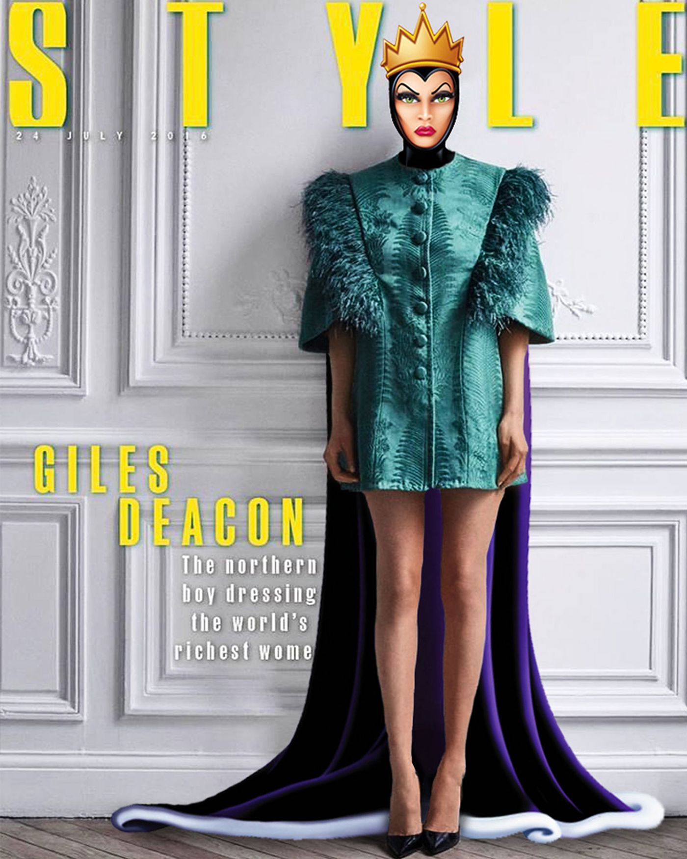 Bella Hadid as Evil Queen in Giles Deacon for The Sunday Times Style. Photographed by Phil Poynter, styled by Katie Eleanor Grand, photo edit by Gregory Masouras.