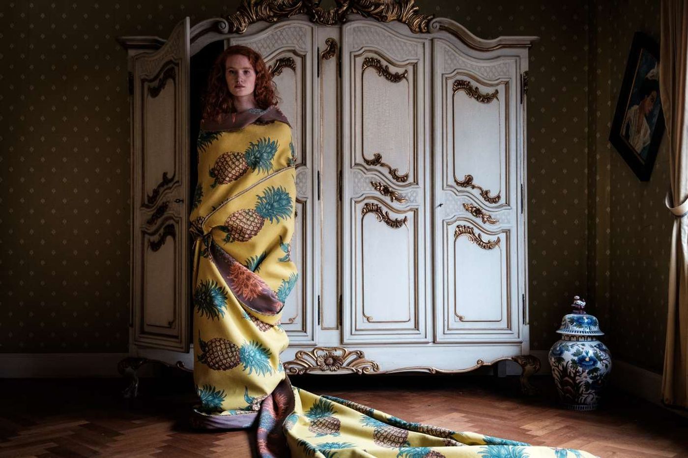 Elisabeth draped in a fabric woven especially for the University Club project, indicative of Demeyer's surrealist expression. Featured in the book 'Fearless Living'. Photo © JPDEMEYER&CO. Elisabeth draped in a fabric woven especially for the University Club project, indicative of Demeyer's surrealist expression. Featured in the book 'Fearless Living'. Photo © JPDEMEYER&CO.