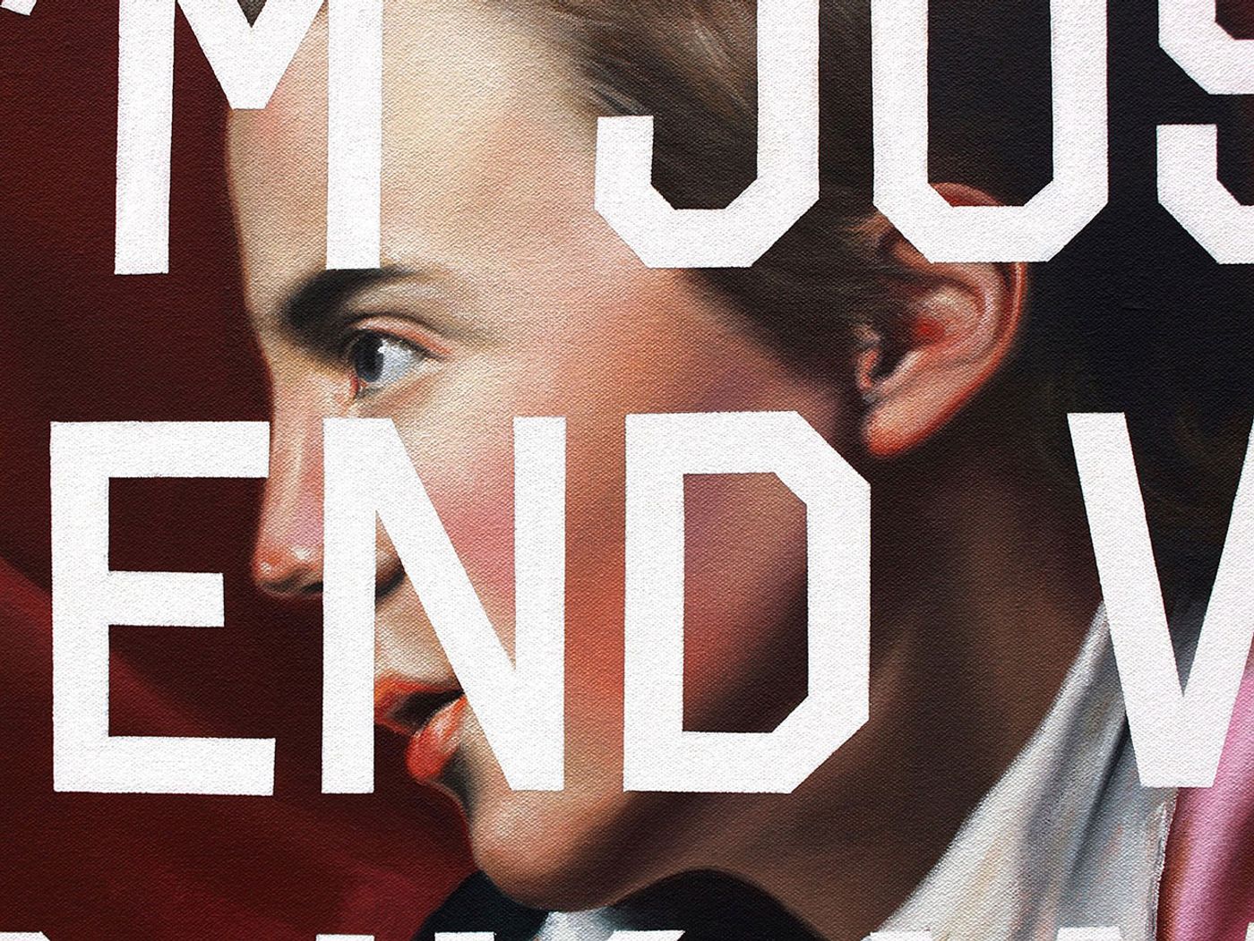 Shawn Huckins, Henry Pelham's Jocular Tweet: To Dante - If I'm Just A Friend, Why Do I Know What Your Lips Feel Like? (detail), acrylic on canvas, 44 x 36 in (112 x 91 cm), 2011. Private collection.