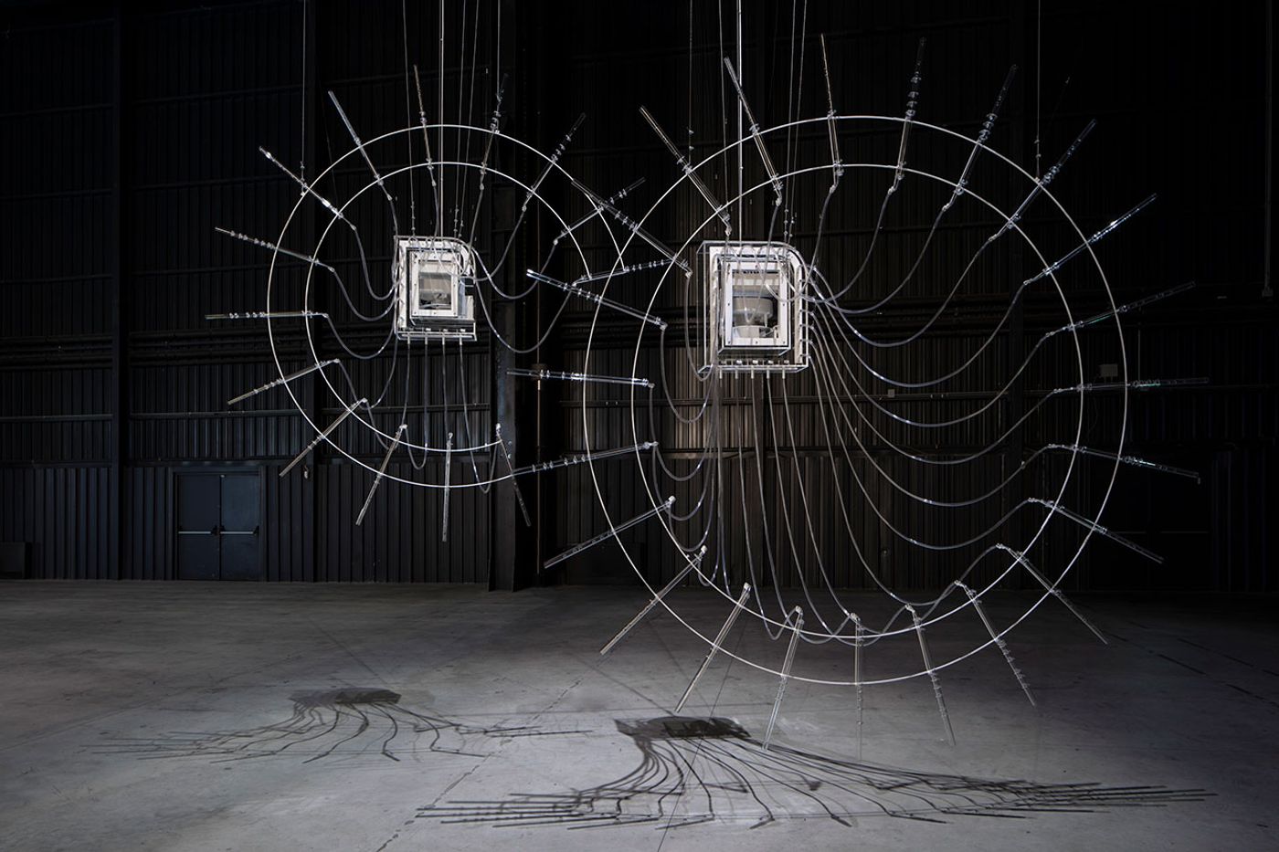 Cerith Wyn Evans, Composition for 37 Flutes (in two parts), 2018. Installation view at Pirelli HangarBicocca, Milan, 2019. Courtesy of the artist; Amgueddfa Cymru – National Museum Wales and Pirelli HangarBicocca. Photo: Agostino Osio. Cerith Wyn Evans, Composition for 37 Flutes (in two parts), 2018. Installation view at Pirelli HangarBicocca, Milan, 2019. Courtesy of the artist; Amgueddfa Cymru – National Museum Wales and Pirelli HangarBicocca. Photo: Agostino Osio.
