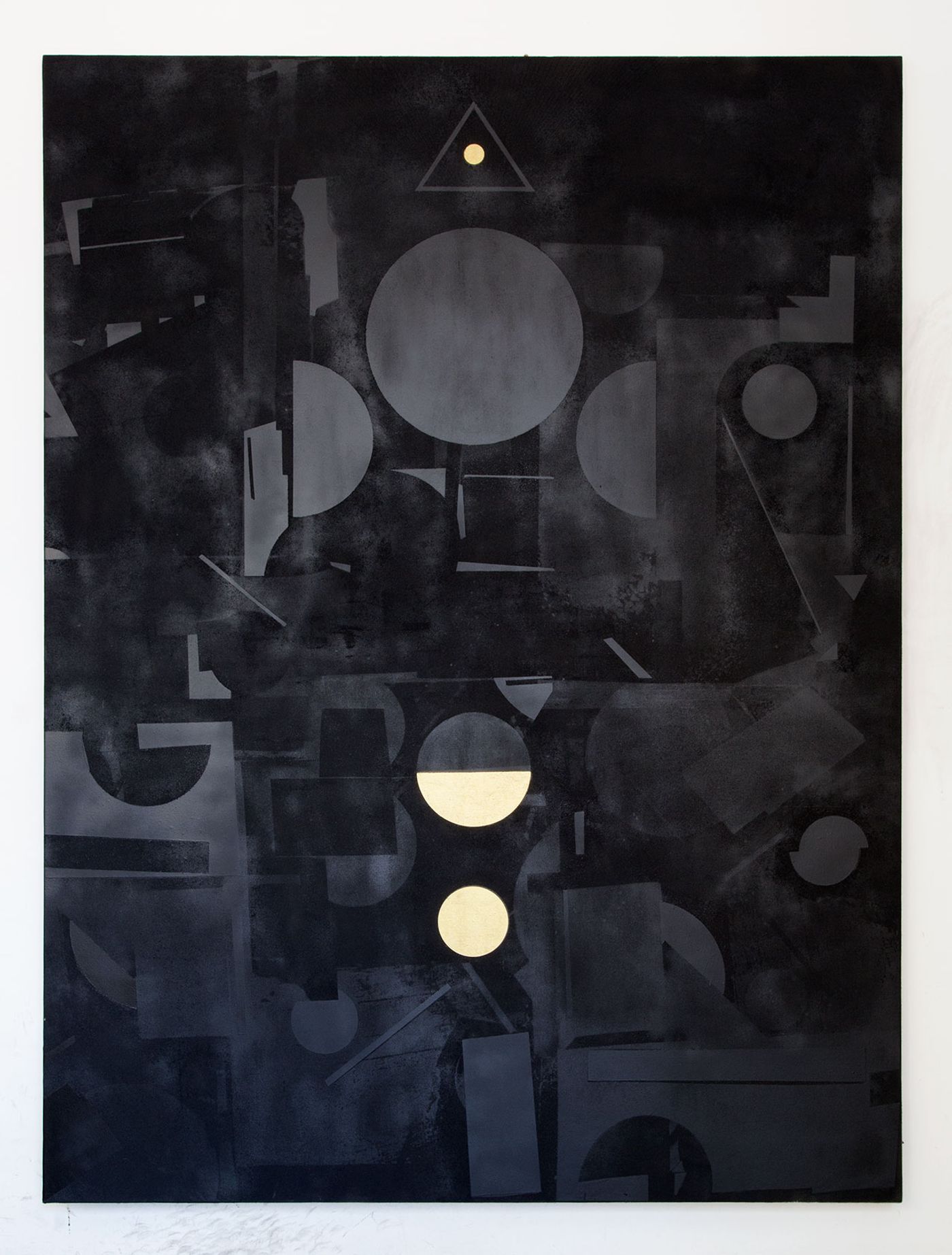 Panos Tsagaris, There is no word or action that does not have its echo in eternity, gold leaf, acrylic paint, spray paint  and silkscreen on canvas, 200x150 cm, 2016. Courtesy of the artist and Kalfayan Galleries, Athens-Thessaloniki.
 