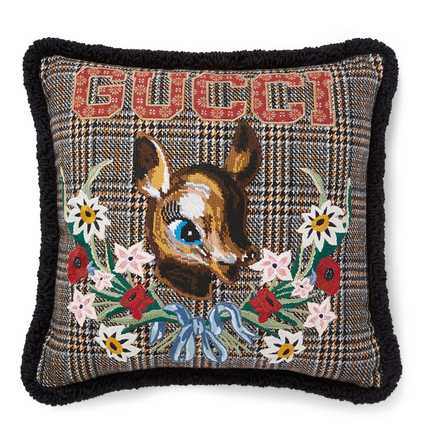 Check wool cushion with fawn © GUCCI decor. Check wool cushion with fawn © GUCCI decor.