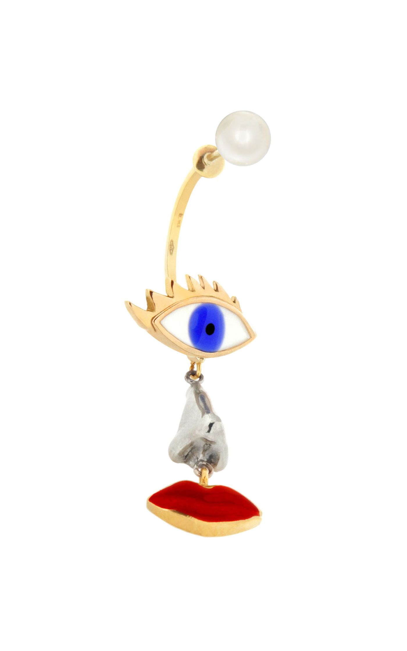 Delfina Delettrez, Single earring, from Infinity Spring Summer 2013 collection, 2012, Rubies, diamonds, pearl, gold. Featured in book, alternate object will appear in exhibition. © Image courtesy of Delfina Delettrez. 