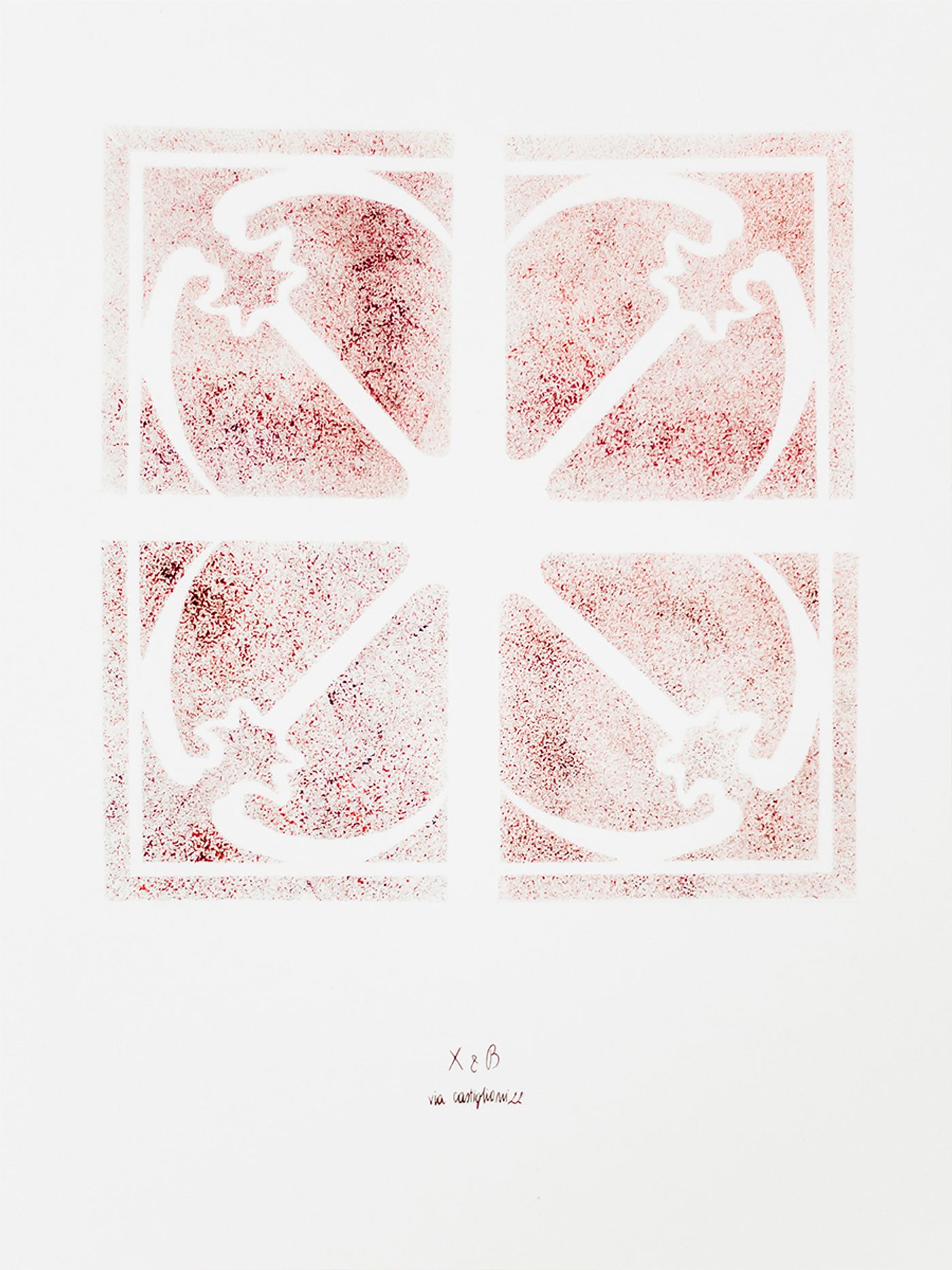 X _ by Giorgia Renzi
Iron window fence motif
(Paper, acrylic paint, stencil)
Photo by Francesca Iovene. X _ by Giorgia Renzi
Iron window fence motif
(Paper, acrylic paint, stencil)
Photo by Francesca Iovene.